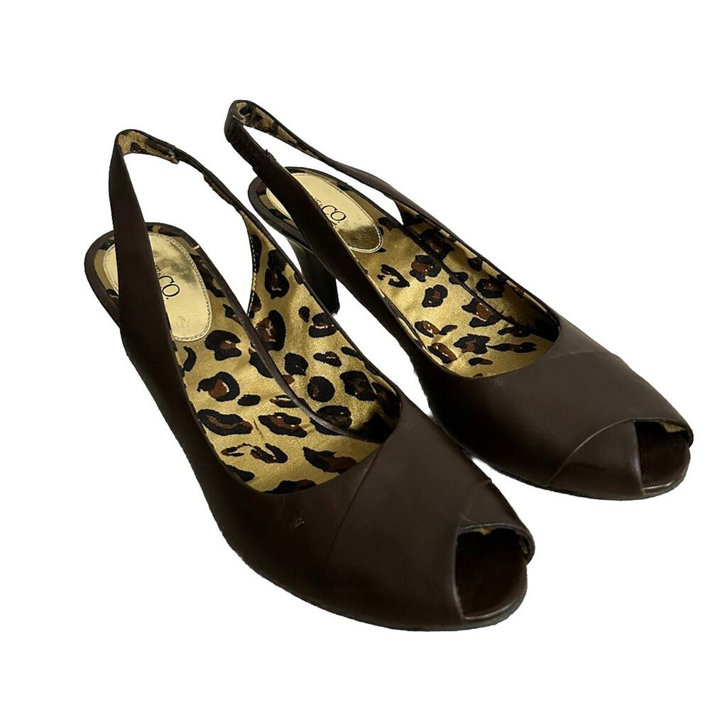 Nine & Co. Women's Size 10 Brown Leather Peep Toe Shoes